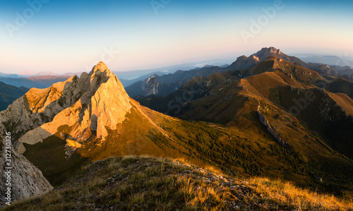 Caucasian mountains of the Republic of Adygea, Krasnodar region. South of Russia. Beautiful foothills of the Caucasus. Thach Nature Park.  Achenbuk mountain. photo