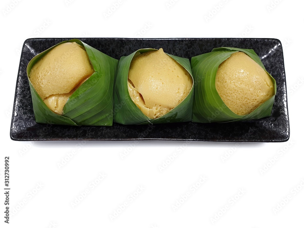 Thai dessert style, Top view of sweet sticky rice with Thai custard or