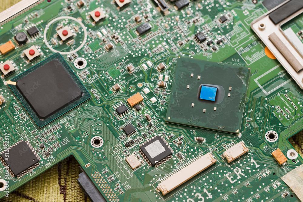 Processor on laptop motherboard in detail. Processor on laptop motherboard in detail.