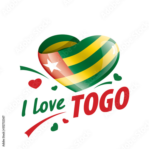 The national flag of the Togo and the inscription I love Togo. Vector illustration