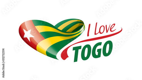 The national flag of the Togo and the inscription I love Togo. Vector illustration