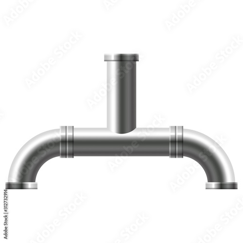 Pipe stainless steel, metallic plumbing fittings pipeline. Water, fuel or gas pipes sewage, oil refinery industry pipeline, house sewervector illustration