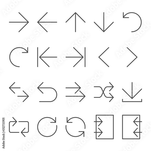 Arrow vector icon set in thin line style