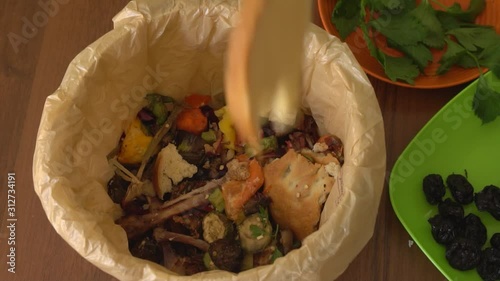 Bread and bakery being thrown away uneaten in home. Challenge to reduce edible household food loss and food waste