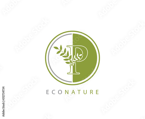 Circle Green P Letter, Eco Nature P Logo Icon Concept
