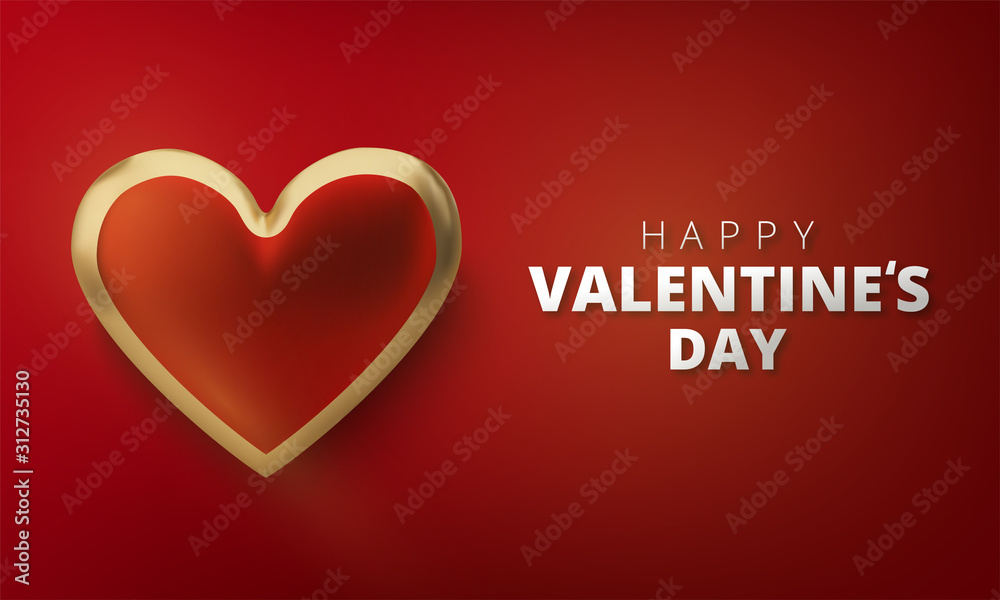 Happy Valentines Day greeting card. Realistic 3d hearts on red background. Love and wedding. Vector illustration