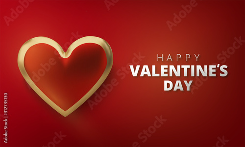 Happy Valentines Day greeting card. Realistic 3d hearts on red background. Love and wedding. Vector illustration