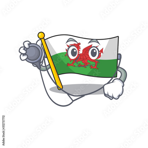 Cute flag wales Scroll cartoon character in a Doctor with tools
