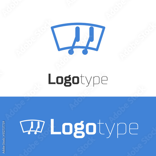 Blue line Windscreen wiper icon isolated on white background. Logo design template element. Vector Illustration