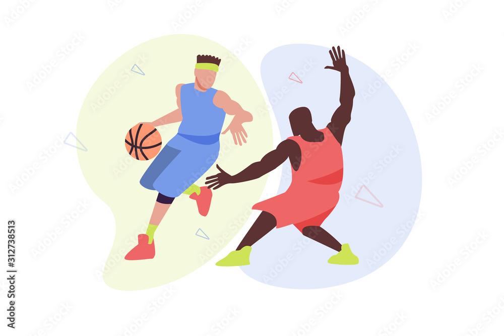 Obraz premium Sports illustration of playing basketball.