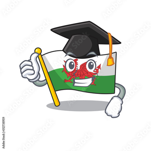 happy flag wales Scroll wearing a black Graduation hat