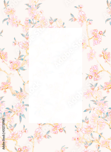 Beautiful watercolor seamless   illustration with sakura flowers. Can   be used as floral poster, invite.Decorative greeting card or invitation design background