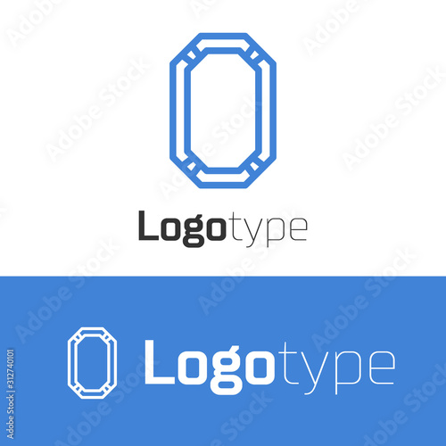 Blue line Poker table icon isolated on white background. Logo design template element. Vector Illustration