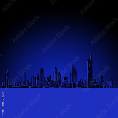 Kuwait City Modern Urban Skyline At Night