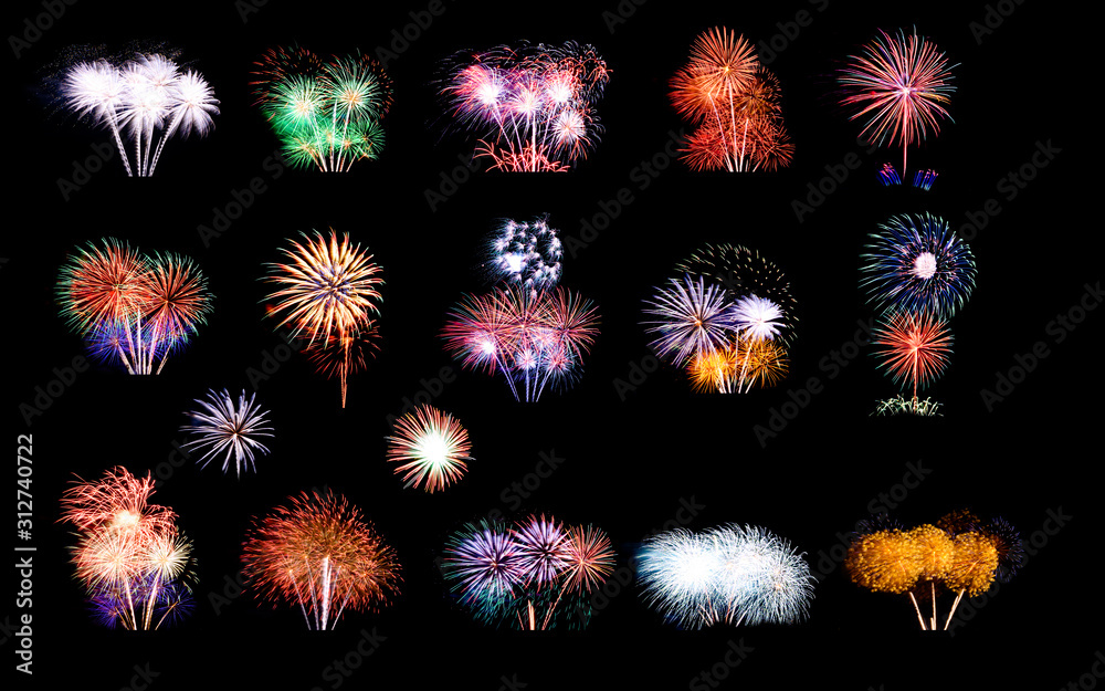 Colorful abstract image of fireworks isolated on black background.