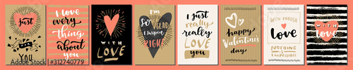 Valentine's Day Love hand lettered modern calligraphic cards