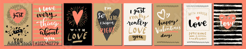Valentine's Day Love hand lettered modern calligraphic cards