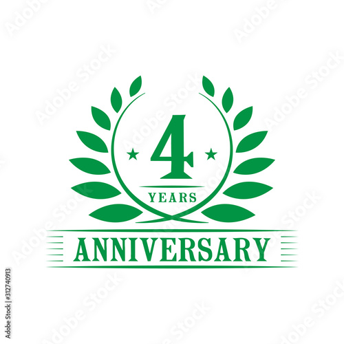 4 years logo design template. Fourth anniversary vector and illustration.