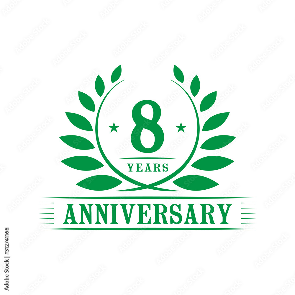 8 years logo design template. Eighth anniversary vector and illustration. 8 years logo design template. Eighth anniversary vector and illustration.