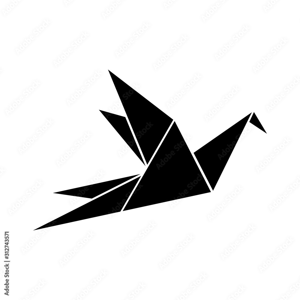 Origami Flying Bird Sign Symbol Icon. Geometric line shape for art of folded paper. Vector illustration Origami Flying Bird Sign Symbol Icon. Geometric line shape for art of folded paper. Vector illustration