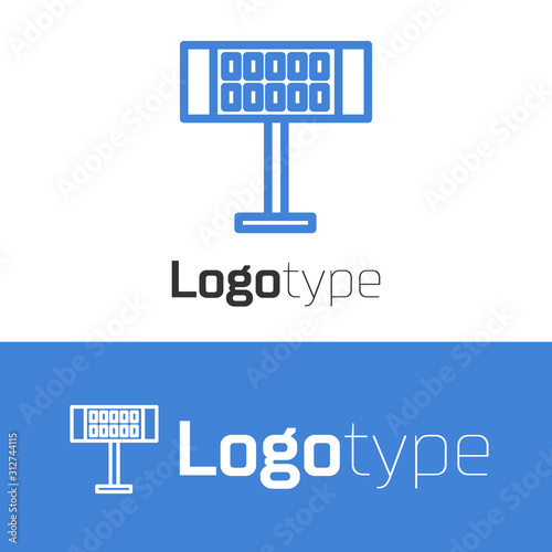 Blue line Electric heater icon isolated on white background. Infrared floor heater with remote control. House climate control. Logo design template element. Vector Illustration