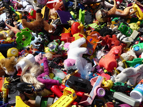 Pile of toys in a street.
