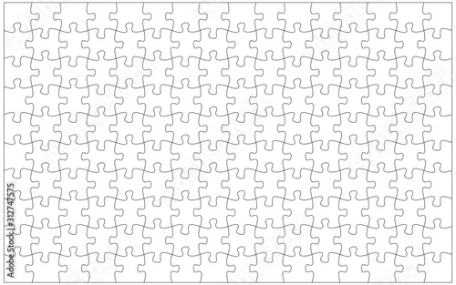 144 jigsaw pieces template. 16 x 9 puzzle pieces connected together.