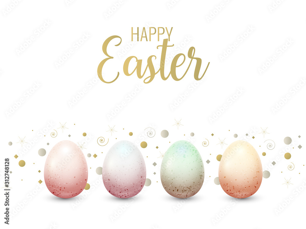 Happy Easter card, Easter banner background template with beautiful colorful eggs. Vector illustration.