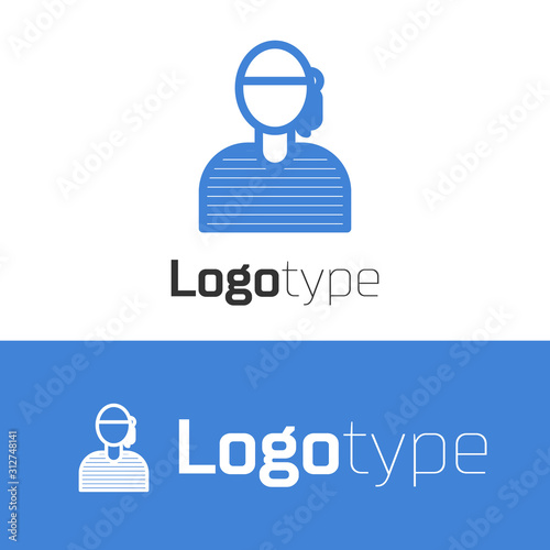 Blue line Sailor captain icon isolated on white background. Logo design template element. Vector Illustration