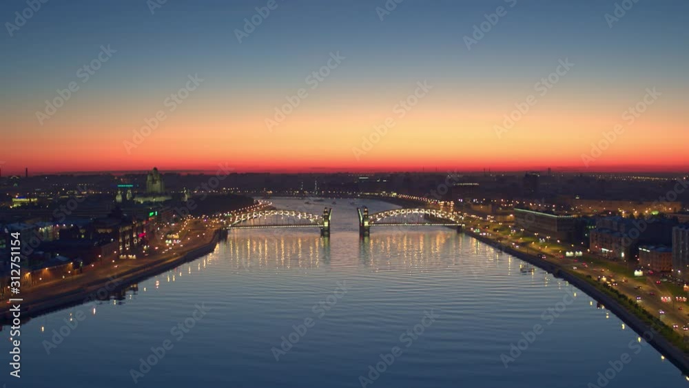 Aerial view on the city river and bridges of night St.Petersburg 5 Aerial view on the city river and bridges of night St.Petersburg 5