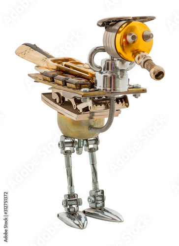 Steampunk bird. Bronze and steel parts. Retro.