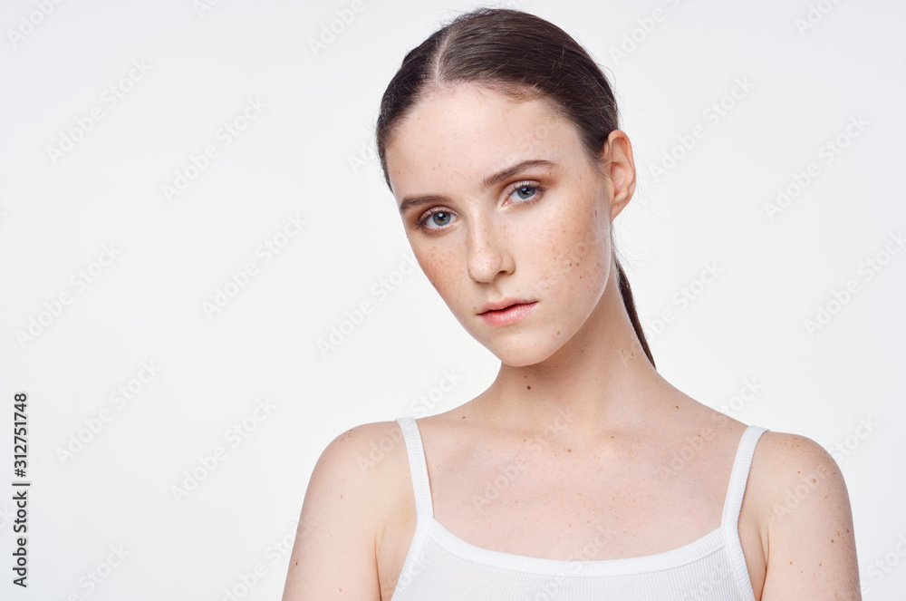 portrait of young woman isolated on white portrait of young woman isolated on white