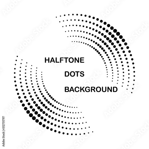 Halftone round as icon or background. Black abstract vector circle frame with dots as logo or emblem.