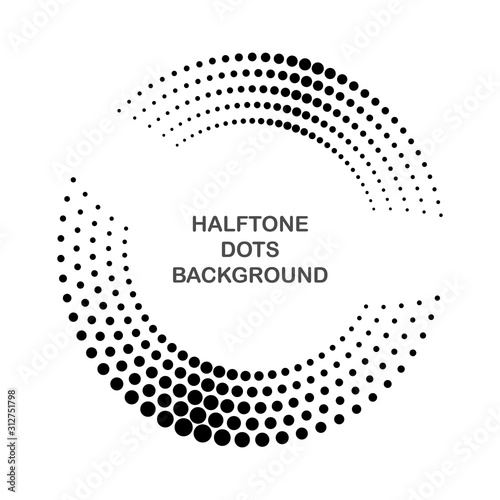 Halftone round as icon or background. Black abstract vector circle frame with dots as logo or emblem.