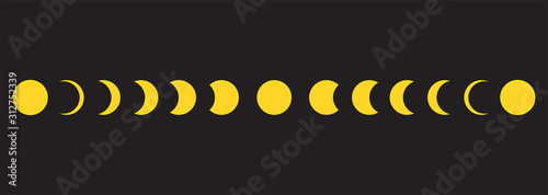 Moon phases icon on black background. Vector Illustration