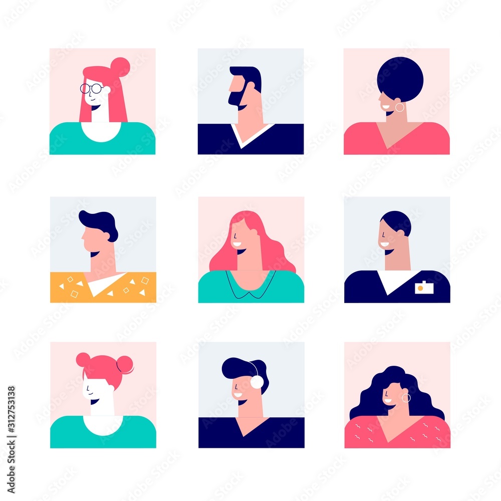 72 Avatar icons vector people collection on Yellow Images Creative Store