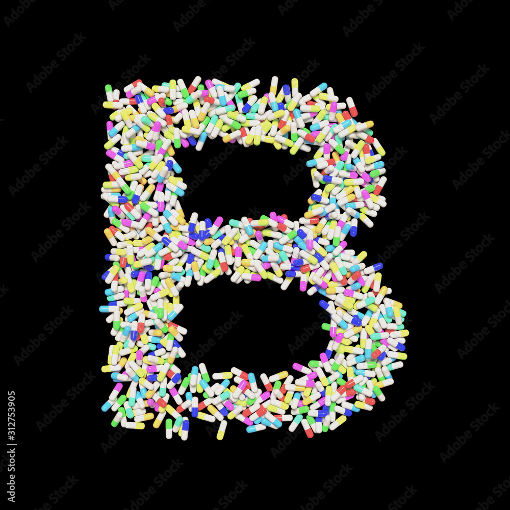 Colorful Capsule Pill Font Letter B 3D Rendered on Black Colorful Capsule Pill Font Letter B 3D Rendered on Black