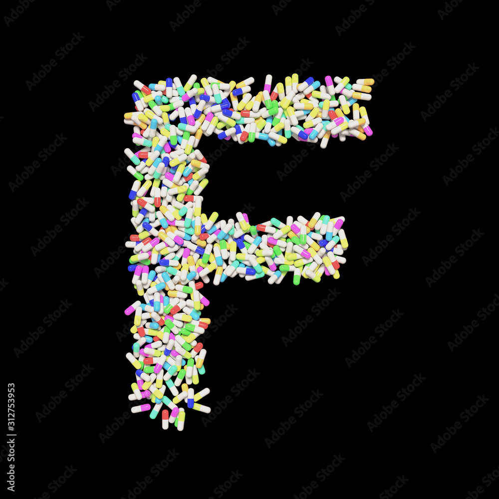 Colorful Capsule Pill Font Letter F 3D Rendered on Black Colorful Capsule Pill Font Letter F 3D Rendered on Black