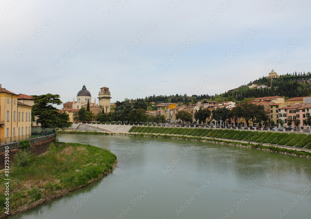 Landscape on the river and the city of Verona