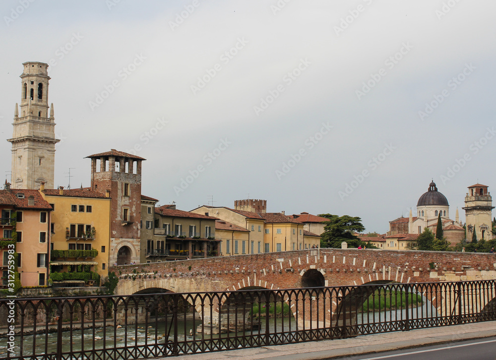 View from the road to the Ponte Pietra bridge and the city of Verona