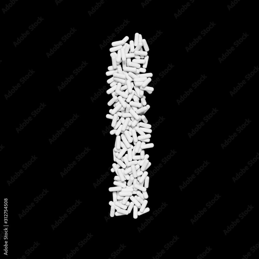 White Capsule Pill Font Letter I 3D Rendered on Black White Capsule Pill Font Letter I 3D Rendered on Black