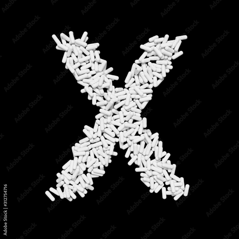 White Capsule Pill Font Letter X 3D Rendered on Black White Capsule Pill Font Letter X 3D Rendered on Black