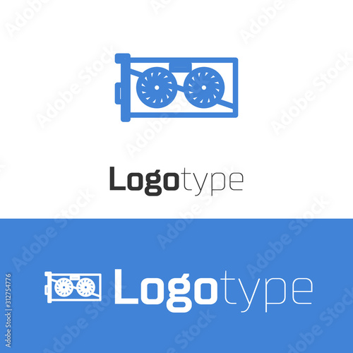 Blue line Video graphic card icon isolated on white background. Logo design template element. Vector Illustration