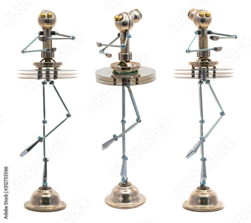 Steampunk ballerina. Cyberpunk style. Chrome and bronze parts. Isolated on white.