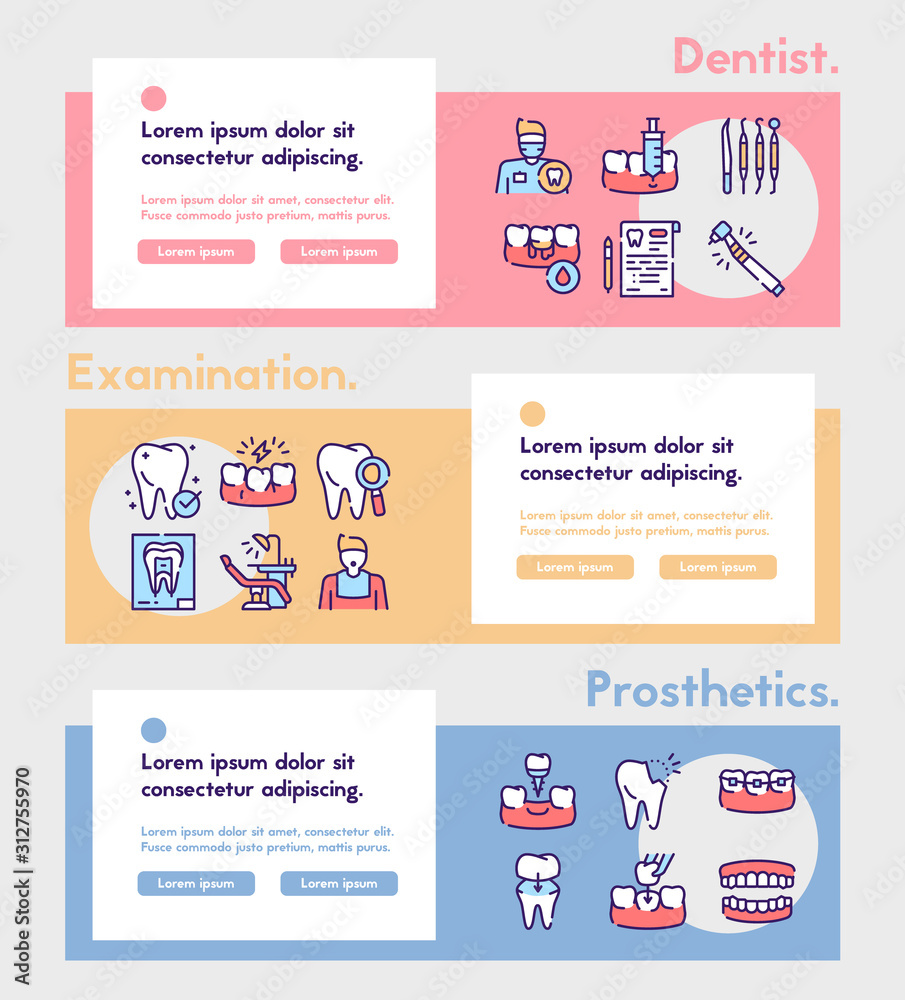 Dental care color linear vector icons set