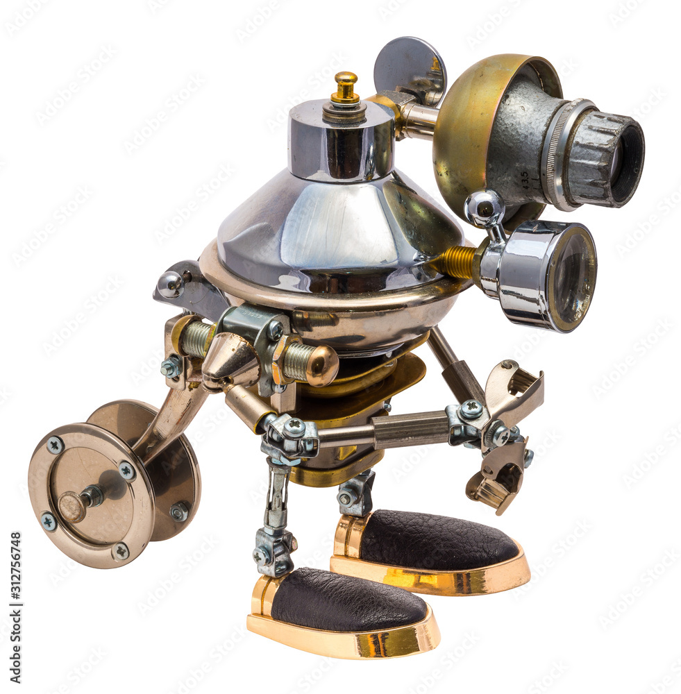 Steampunk robot. Cyberpunk style. Chrome and bronze parts. Steampunk robot. Cyberpunk style. Chrome and bronze parts.