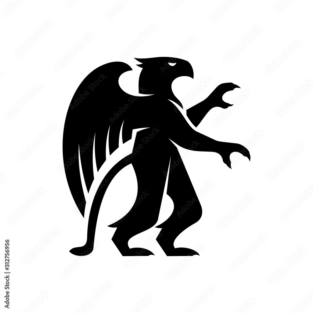 Legendary griffon isolated winged lion. Vector griffin with body of line and eagle head and wings Legendary griffon isolated winged lion. Vector griffin with body of line and eagle head and wings
