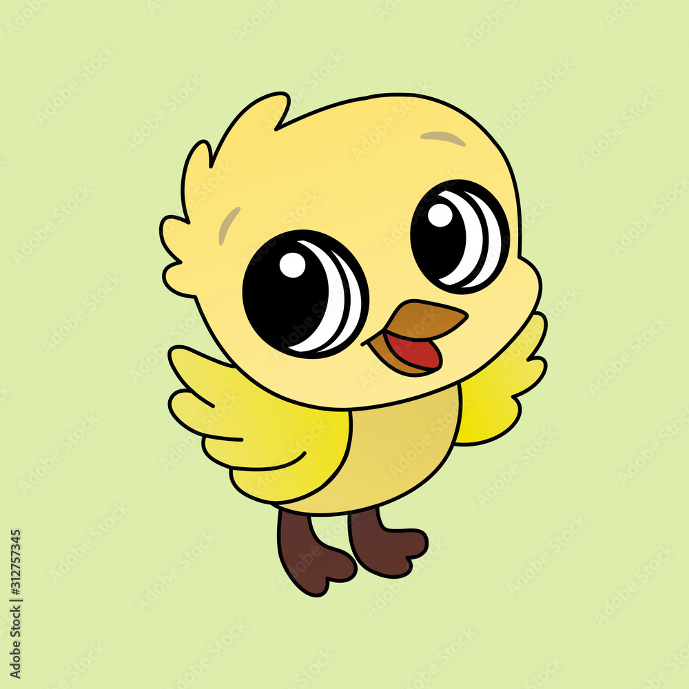 Illustration of Yellow Baby Bird Cartoon, Cute Funny Character, Flat Design  Stock Illustration | Adobe Stock