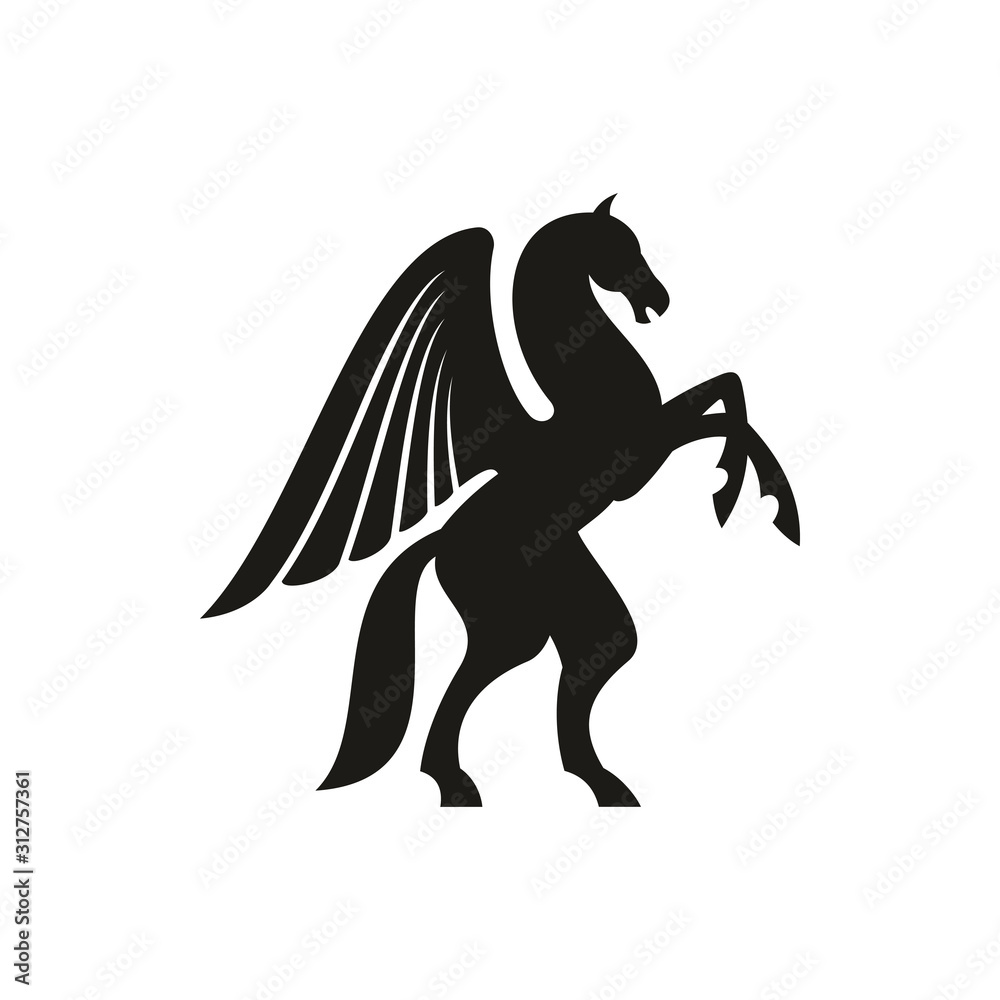 Winged horse silhouette isolated pegasus silhouette. Vector unicorn heraldic symbol, mythical animal Winged horse silhouette isolated pegasus silhouette. Vector unicorn heraldic symbol, mythical animal