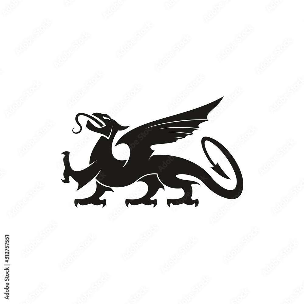Black dragon isolated heraldic animal silhouette. Vector creature with eagle wings, legs and lion tail Black dragon isolated heraldic animal silhouette. Vector creature with eagle wings, legs and lion tail